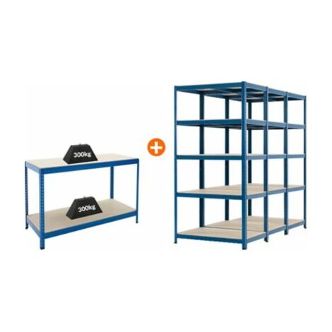 Mega Deal 3x Werkstattregal und 1x Werkbank HxBxT 178 x 90 x 60 cm Blau