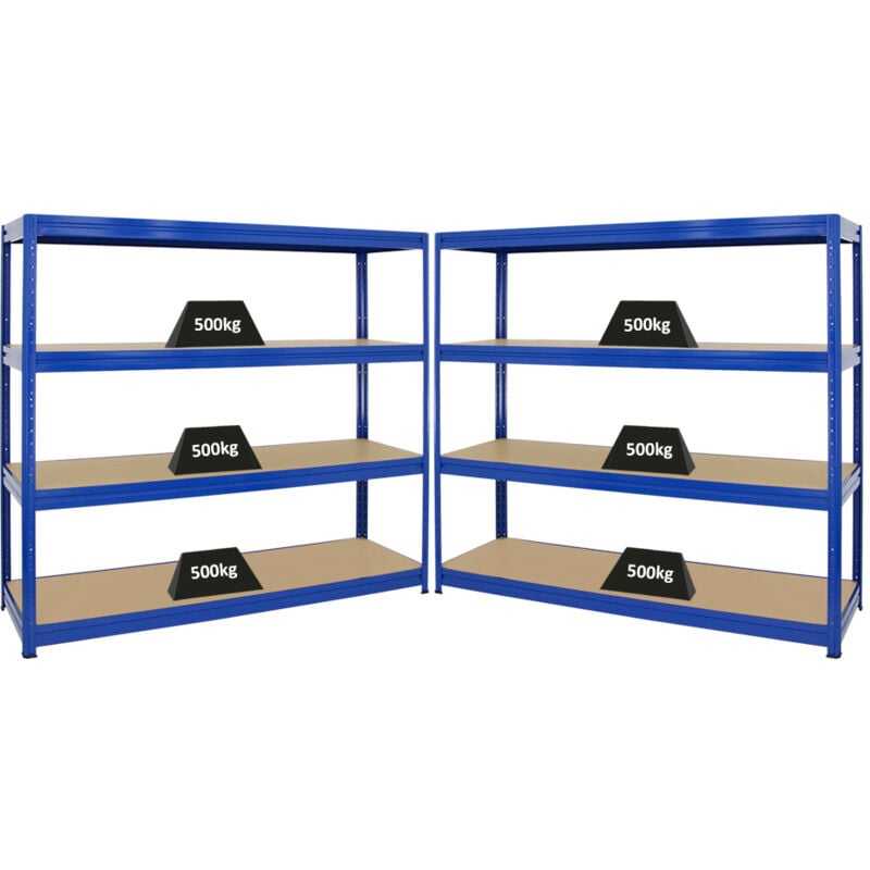 Mega Deal 2x étagère pour charges lourdes DINO HxLxP 180x180x60cm Capacité de charge 500kg Bleu