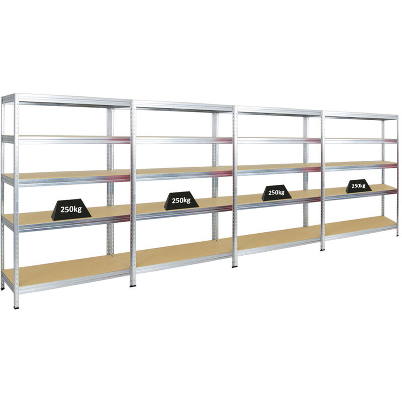 Mega Deal 4x Étagère charge lourde rivet HxLxP 180x120x45cm 250kg par niveau Galvanisé Lot d'étagères robustes de Garage, Atelier, Cave, sous-sol,