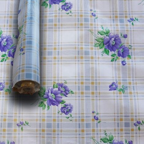 MEGA STOCK Rotolo da 20 metri (H140cm) di Tovaglia PVC telata cerata Per Casa, Sagre, Pizzerie FIORI E QUADRI BLU