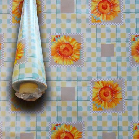 MEGA STOCK Rotolo da 20 metri (H140cm) di Tovaglia PVC telata cerata Per Casa, Sagre, Pizzerie QUADRI E GIRASOLI ARANCIO