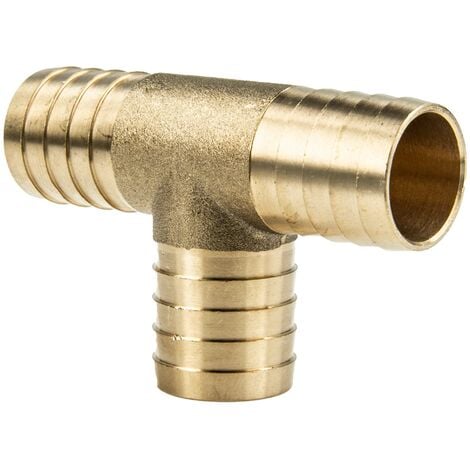 MEGA GROUP Mega T-Stück für Schlauch 3/4 Zoll - mit allseitig Tülle Ø 19 mm, Messing blank