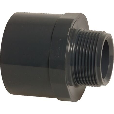 Mega Übergangsnippel PVC-U 32/40 mm x 1/2 Zoll Klebemuffe/Klebestutzen x Außengewinde 10 bar, grau