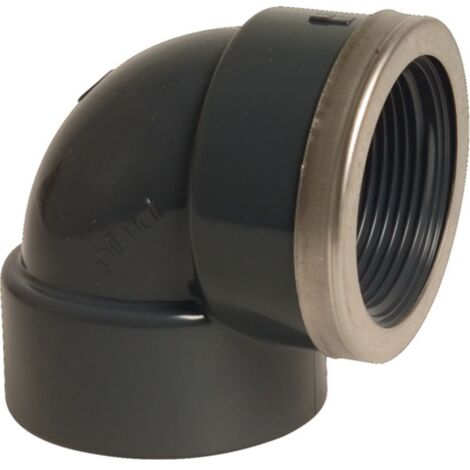 Mega Winkel 90° PVC-U 40 mm x 1 1/4 Zoll Klebemuffe x Innengewinde verstärkt 16 bar, grau