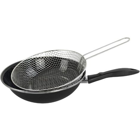 Megafesa - 01102881, Padella per friggere, con cestello, 26 cm, Nero