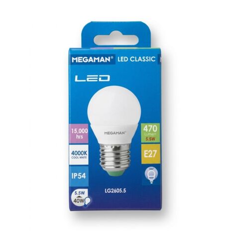 MEGAMAN - Ampoule LED Classic E27 - 5.5W 470lm 4000K - IP54 Étanche - Voir photos