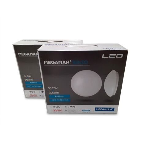 MEGAMAN RENZO - Lot de 2 luminaires LED 10.5W 800lm diamètre 280mm blanc mat 3000K propose une durée de vie 50000h - Neuf - Plus vous prenez de lots, plus le port est avantageux – Frais de port à part