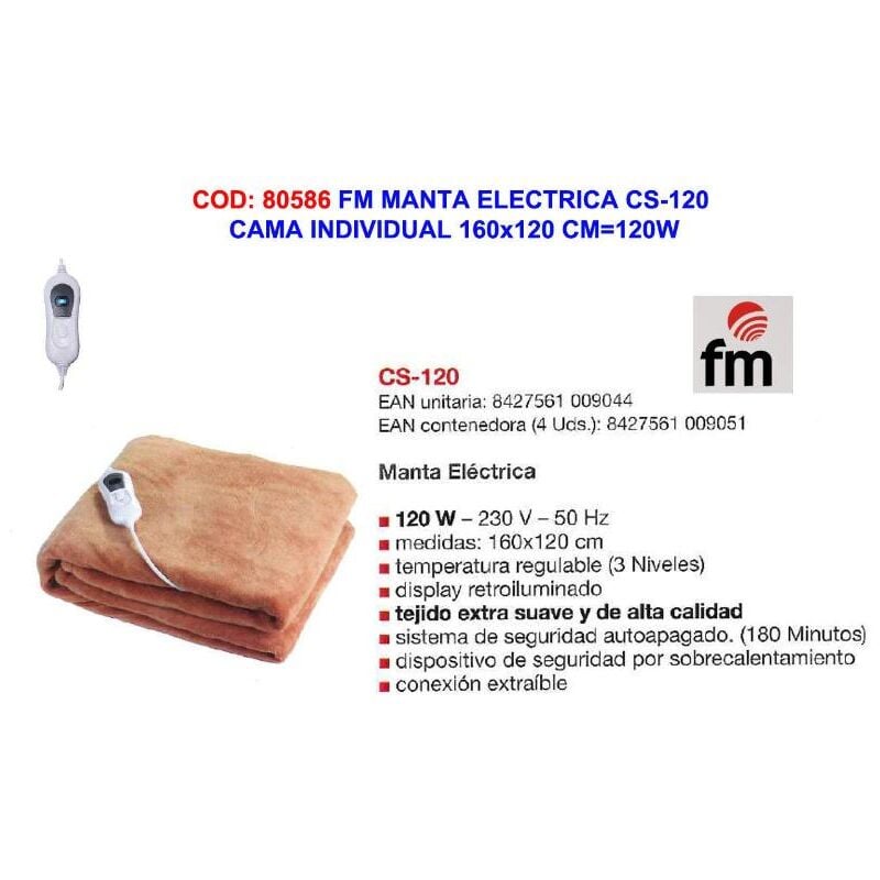 

fm manta electrica cs-120 cama individual 160x120 cm 120w - Mibricotienda