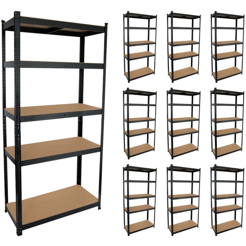 Orion91 - MegaLot 10 Noir Rayonnage modulaire avec 5 étagères réglables 180x90x40cm 875Kg 7house