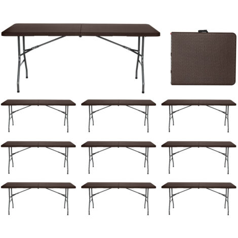 MegaPack 10 Mesas Plegables Portátiles Resina 180cm Marrón Efecto Ratán Thinia Home