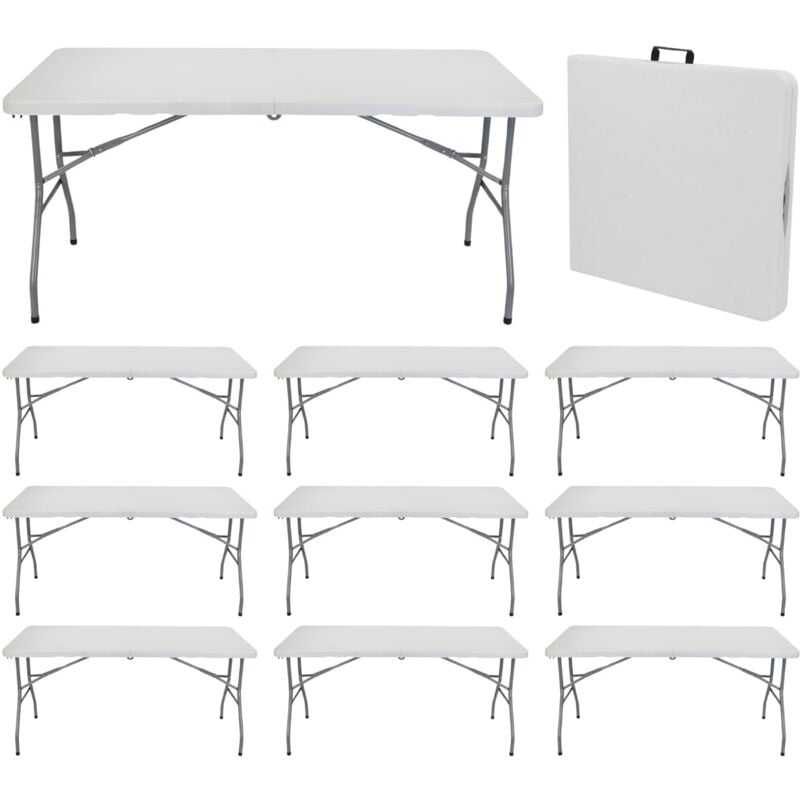 Thinia Home - MegaPack 10 Tables Pliantes Portables Résine 150cm Blanc