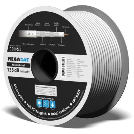 MEGASAT Koaxialkabel , Vollkupfer, 135 dB, 100 m