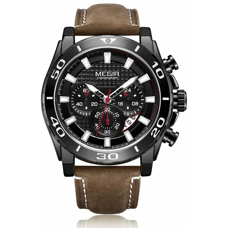 

2094 Reloj para hombre Reloj deportivo de cuarzo Reloj de pulsera simple Correa de cuero 3ATM Calendario impermeable Cronografo Manos luminosas Moda