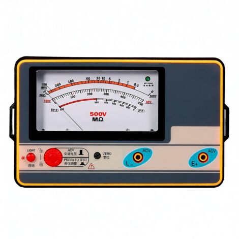 Megóhmetro digital portátil de alta precisión, mide de 0 a 1000 MΩ a 500 V, pantalla LCD, para pruebas de aislamiento eléctrico.