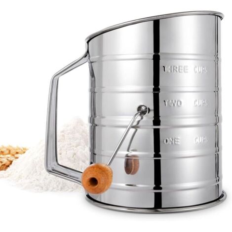 Mehlsieb, 3-Tassen-Mehlsieb zum Backen, feinmaschiges, drehbares Kurbelsieb mit Rührarm für schnelles Sieben, zum Backen von Kuchen und Gewürzen