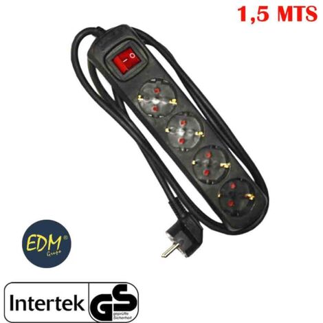 Mehrfachsockel mit 4 Steckdosen t/tl 10/16A Schuko + Schalter 1,5 m 3 x 1,5 mm Farbe Schwarz EDM