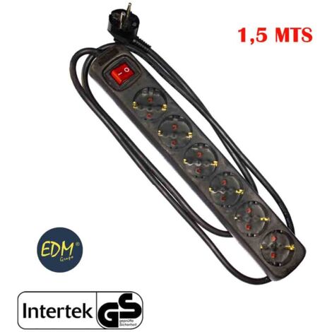 Mehrfachsockel mit 6 Steckdosen t/tl 10/16A Schuko + Schalter 1,5 m 3x1,5 mm Farbe Schwarz EDM