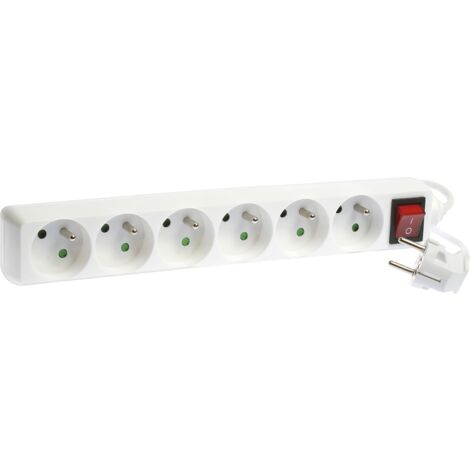 Mehrfachsteckdosenblock mit 6 Steckdosen 2P+T 16A - H05VV-F 3G1mm² - 1 Meter - Weiß mit Schalter