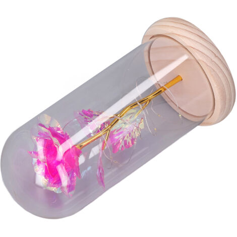 Mehrfarbige LED-Rose im Glas mit goldenem Deckel – Lichtdekoration für Geburtstage und Hochzeiten