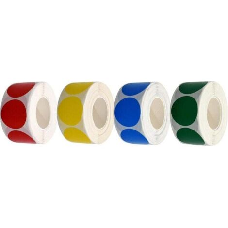 Mehrfarbige runde Aufkleber, 4 Rollen (Rot, Gelb, Grün, Blau), wasserfeste und ablösbare Selbstklebeaufkleber, kupferfarbene Codierungsaufkleber, 500 Aufkleber pro Rolle