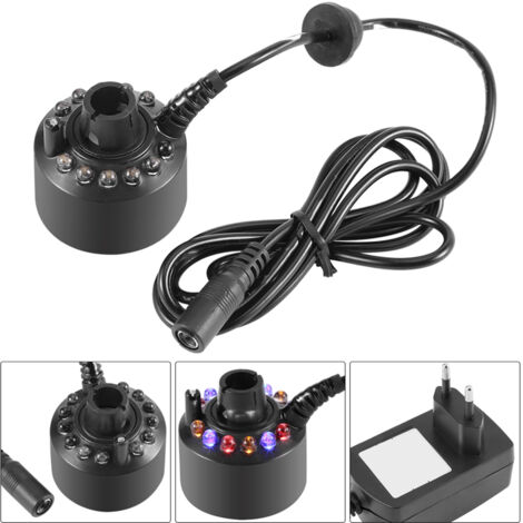 Mehrfarbiger LED-Nebelgenerator für Springbrunnen und Aquarien  1 Stück mit Netzteil  12 rote, gelbe und blaue LEDs