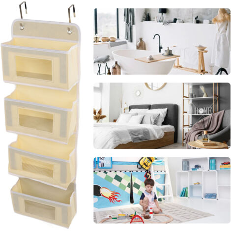 Mehrlagiger Hänge-Kleiderschrankorganizer, strapazierfähiger Türorganizer aus Vliesstoff mit 2 Haken, Khaki, 4 Fächer