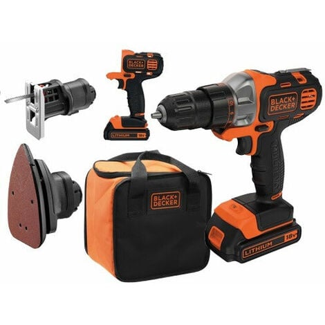 BLACK & DECKER Mehrnutzungsbatteriebohrer mit einem Laderschleifer und weicher Beutel für Multi -NOD -Transport MT218S1A Black und Decker