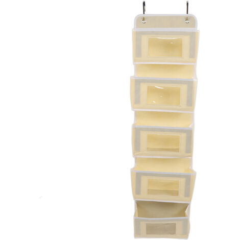 Mehrstufiger Türhänger, robuste Kleiderstange mit 2 Haken, 5 Fächern, Beige