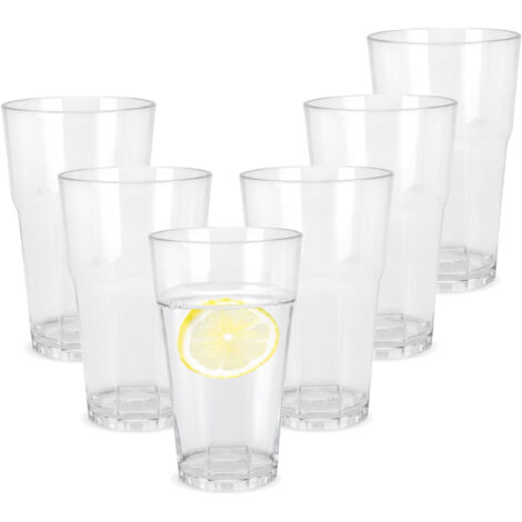 Mehrweg Kunststoff Wasserglas 370 ml kratzfest - 6er Set - Camping Trinkglas wiederverwendbar