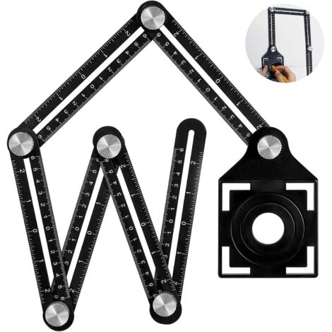 Mehrwinkel-Messlineal, 6-seitiges Klapplineal aus Aluminiumlegierung mit Positionierungsloch, für Heimwerker, Tischler, Fliesenleger, Handwerker