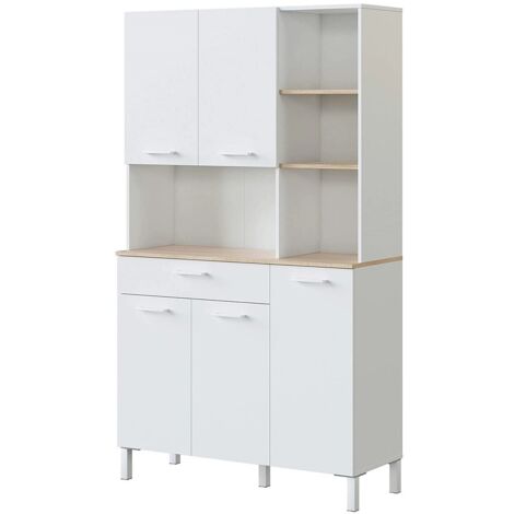 Mehrzweck-Kabinett Laredo, Hilfsküchenschrank, Sideboard mit 5 Türen und 1 Schublade mit Einlegeböden, Kleiderschrank öffnen, cm 108x40h186, Weiß und Eiche