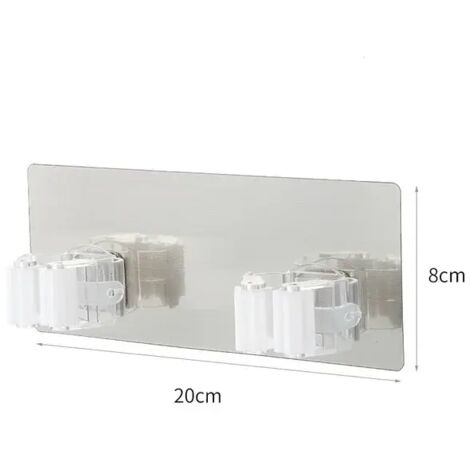 Mehrzweck-Klebehaken zur Wandmontage, Wischmopphalter, Organizer, Bürsten- und Besenaufhänger, Haken für Küche und Bad, stabile Doppelhaken, weiß, 8 x 20 cm