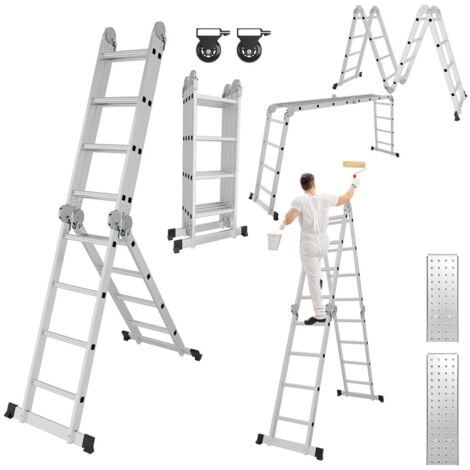 SWANEW Mehrzweckleiter Multifunktionsleiter Klappleiter Teleskopleiter 4x4 470cm Anlegeleiter Stehleiter Haushaltsleiter Aluleiter