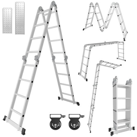 SWANEW Mehrzweckleiter Multifunktionsleiter Klappleiter Teleskopleiter A-Rahmenleiter 4x4 470cm Anlegeleiter Stehleiter Haushaltsleiter Aluleiter