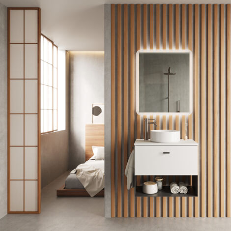 MEI TOP 50cm Meuble et vasque à poser avec un tiroir et un niche, blanc mat. .