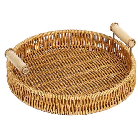 Meilleure corbeille à fruits avec double poignée, corbeille à légumes et pain de style japonais, grande capacité, ronde, tissée à la main, panier de rangement de bureau - S-