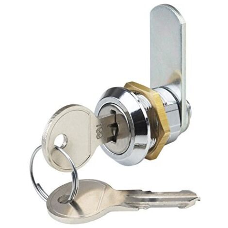 Meister 340396 - Serratura a camma a cilindro Metafranc, foratura 19 mm, chiave uguale, corsa di chiusura 180°, metallo cromato, incl. 2 chiavi