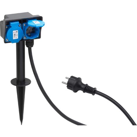 Meister 7430950 Presa a 2 ingressi, con picchetto, 1,4 m, IP44, Nero/Blu