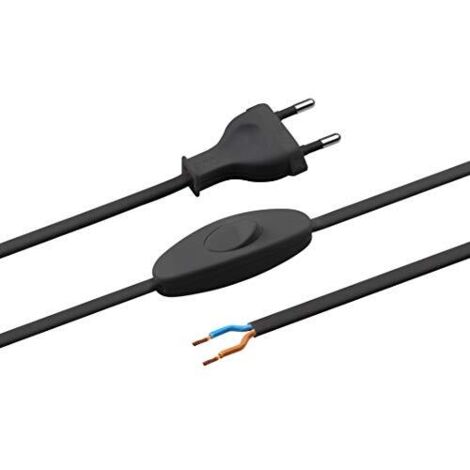 Meister 7442520 Cavo di Alimentazione con Interruttore H03VVH2-F 2 x 0,75, 2 m, Nero, 1 pezzo