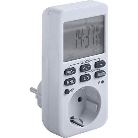 Meister 7474090 - Timer digitale, 3600 W, ora estiva e invernale, 10 programmi configurabili con funzione conto alla rovescia e generatore casuale, presa/timer con interruttore casuale