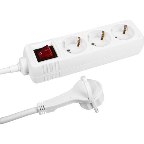 Meister Ciabatta elettrica a 3 prese, spina extra piatta, cavo da 2 m, colore bianco, IP20, per interni, interruttore illuminato, presa multipla, presa con spina piatta, 7430190