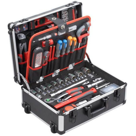Meister – Coffret multi-outils 156 pièces – Aluminium avec coins renforcés – Outils organisés pour mécanique de précision – Garantie 5 ans