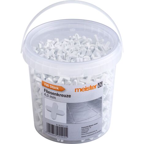 Meister Croce per piastrelle, 4,0 mm, pratico set da 700 pezzi, in robusto polipropilene, colore bianco, accessorio per piastrelle, supporto per la posa delle piastrelle, croce per fughe, 4427150