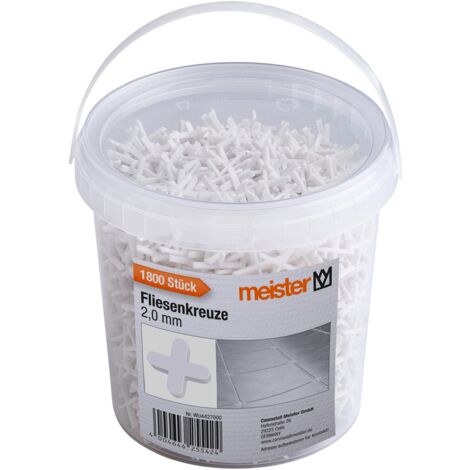Meister Distanziatori per piastrelle da 2,0 mm, pratico set da 1800 pezzi, in robusto polipropilene, colore bianco, accessori per piastrelle, supporto per la posa delle piastrelle, croci di giunzione,