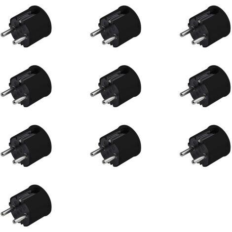 Meister Schutzkontakt-Stecker - 10 Stück - Kunststoff - schwarz - 250 V 16 A - Max. Kabelquerschnitt 2,5 mm² - IP20 Innenbereich - Seitliche Einführung / Schuko-Stecker mit Zugentlastung / 7421680