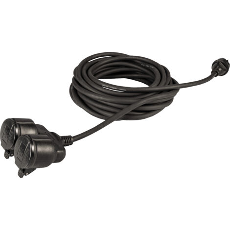 Meister Schutzkontakt-Verlängerung - mit Doppelkupplung - 10 m Kabel - Gummischlauchleitung - IP44 Außenbereich - schwarz / Kupplung mit Berührungsschutz / Schuko-Verlängerung / 7435030