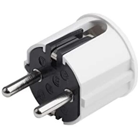 Meister - Spina Schuko, in plastica, 250 V, 16 A, sezione massima del cavo 2,5 mm², IP20, per interni, ingresso laterale, spina Schuko con scarico della trazione, 7421110, colore: bianco