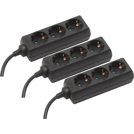 Meister Steckdosenleiste 3-fach - 3 Stück - 3 m Kabel - schwarz - Kunststoffleitung - IP20 Innenbereich / Steckerleiste / Mehrfachsteckdose / Tischsteckdose / Tido 3-fach / 7430540