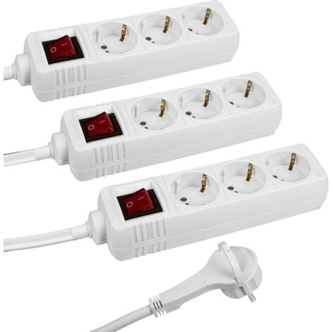 Meister Steckdosenleiste 3-fach - 3 Stück - Extraflacher Stecker - 2 m Kabel - weiß - IP20 Innenbereich - Beleuchteter Schalter / Mehrfachsteckdose / Steckerleiste mit Flachstecker / 7430460