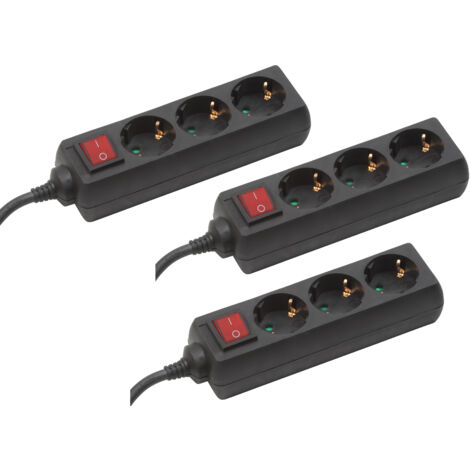Meister Steckdosenleiste 3-fach - 3er-Set - 1,4 m Kabel - schwarz - Kunststoffleitung - IP20 Innenbereich - Schalter / Steckerleiste / Mehrfachsteckdose / Tischsteckdose / Tido 3-fach / 7430600